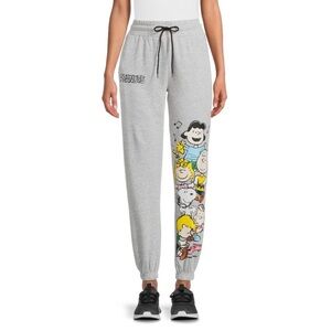 Grey Peanuts Snoopy Charlie Brown Embroidered Logo Joggers Sweatpants Pants XS🩶